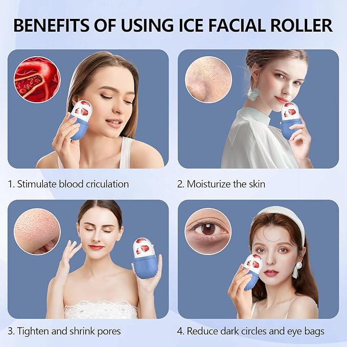 2pcs Ice Roller for Face and Eye, Silicone Ice Facial Roller Ice Holder, Face Ice Mold Skin Care, Face Icers Reusable Ice Cube Roller for Shrink Pores Anti Wrinkle Reduce Puffiness, Black Blue-Velvo Beauty