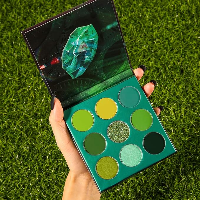 docolor Eyeshadow Palette 9 Colors Green Eyeshadow Gemstone Shadow Palette Highly Pigmented Mattes Shimmers Smokey Glitter Cream Colorful Powder Long Lasting Waterproof Makeup Palette-Velvo Beauty