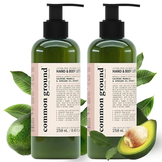 COMMON GROUND Natural Lotion Moisturizer - Paraben & Cruelty Free - Non Greasy, Vegan, Plant-Based, Avocado Oil - All, Men, Women, Eczema, Sensitive Skin (2 x 8.4 fl oz)-Velvo Beauty