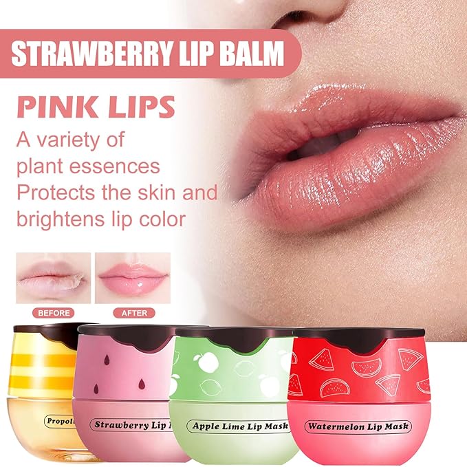 Honey Lip Balm Pot, 3 Pcs Honey & Strawberry & Watermelon Lip Mask Propolis Lip Mask Moisturizing Hydrating Prevention Dry and Cracked Lip Scrubs Exfoliator-Velvo Beauty