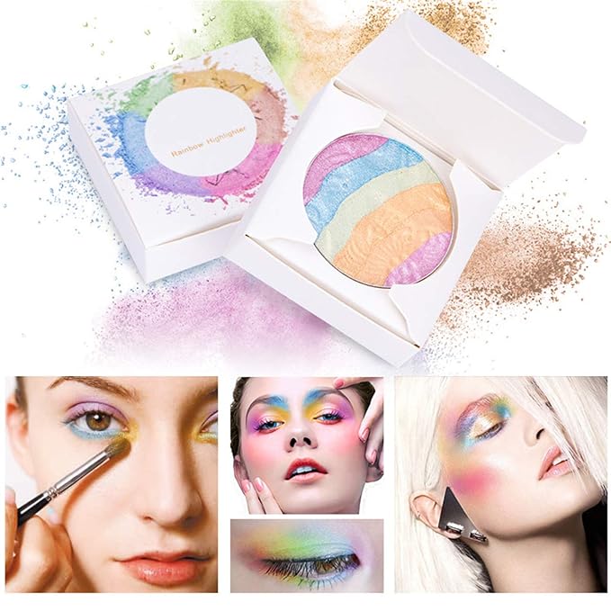 Pro 6 Colors 3D Baked Rainbow Highlighter Eyeshadow Makeup Palette Xmas Cosmetic Blusher Shimmer Powder Contouring Kit Unicorn Blush-Velvo Beauty