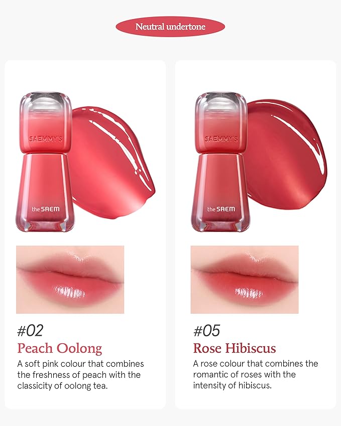 THESAEM Saemmy's Ade Shot Tint (02, 05) - Korean Lip Titnt, Water Gel Lip Stain with Plump Glowy Moisturizing Finish, Buildable Radiant Gloss, Long-Lasting Comfort, 0.1 fl.oz.-Velvo Beauty