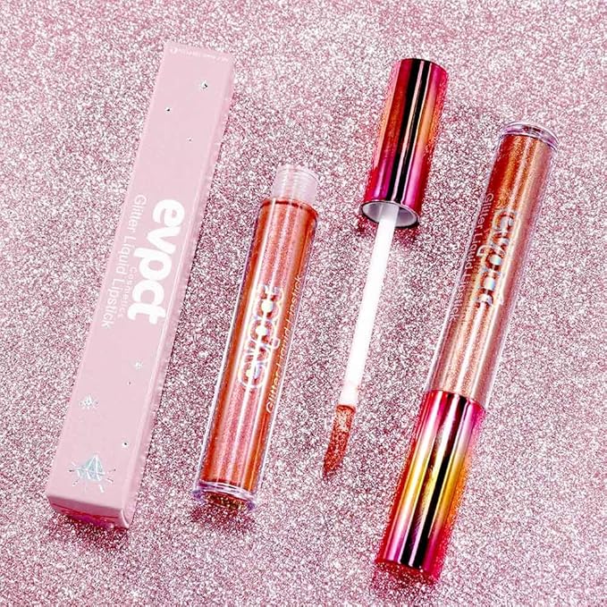 evpct 2Pcs Bronze Gold Nude Gold Matte to Glitter Liquid Lipstick Set for Women Long Lasting Glossy Metallic Shimmer Sparkle Lipstick Lip Gloss 5+14-Velvo Beauty