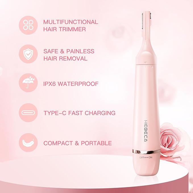 Nose Hair Trimmer for Women, 3in1 Electric Eyebrow Trimmer Waterproof Facial Hair Removal Rechargeable Hair Shaver Razor for Nose Ear Eyebrow Peach-Fuzz Lips Chin FT3001 Pink-Velvo Beauty