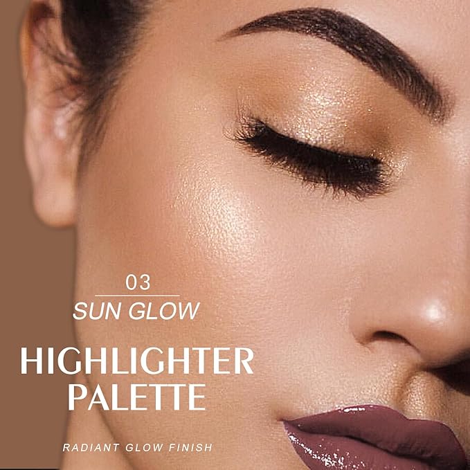 KYDA Face Highlighter Palette, High Glossy Face Illuminator Palette, Narutal Glow Finish, Pearl Shimmer Smooth Baked Powder, Lasting Sparkling Highlighter Makeup-SUN GLOW-Velvo Beauty