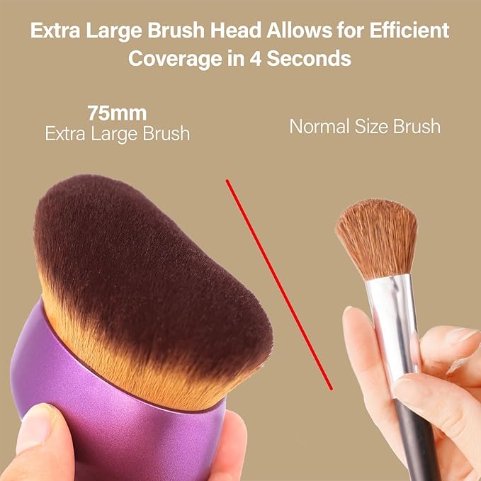 Extra Large Body Makeup Brush For Self Tanner, Leg Makeup &Bronzer Blend,75 mm Wide-headed Kabuki Brush Provides More Even &Pretty Application, Sunscreen Face& Back Makeup Brush, Wet&Dry Use- Purple-Velvo Beauty