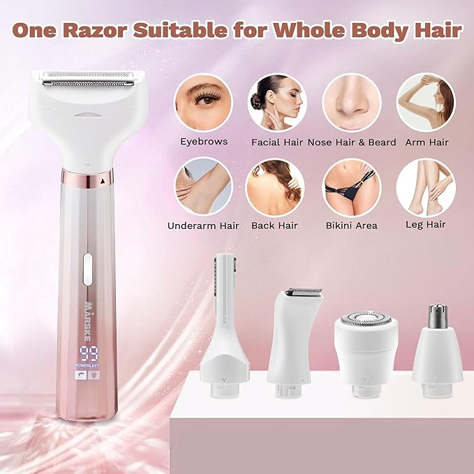 Electric Razors for Women, 5 in 1 Bikini Trimmer for Women, Wet/Dry Electric Shaver, Painless Womens Razor Shavers, Facial Hair Removal for Face Nose Eyebrow Arms Armpit Legs Pubic Area-Velvo Beauty