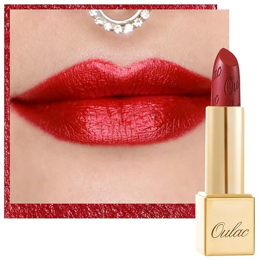 Oulac Red Lipstick Christmas Gifts for Women - Metallic 3D Shine Lightweight Hydrating Formula, High Impact Lip Color, Full Coverage Lip Makeup, Cherry Bomb(12)-Velvo Beauty