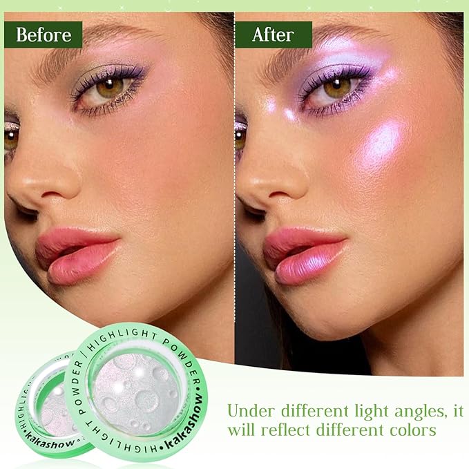Highlighter Palette, Chameleon Face Shimmer Blush Makeup, Multichrome Glitter Holographic Iridescent Purple Sparkle, Rainbow Color Shifting Eyeshadow Cheek Contour Highlight Creamy Powder Pallet-Velvo Beauty
