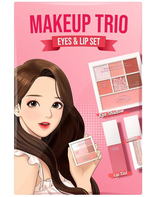AMTS x True Beauty Makeup Edition - Some Love Makeup 3 Set (7colors Eyeshadows + Liquid Glitter + Lip stain tint) | Matte Shimmer Pearls Shades, Highly Pigmented, Pink Gold Set-Velvo Beauty