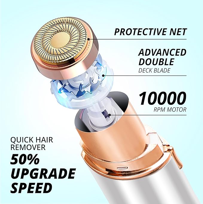 Facial Hair Removal for Women: Electric Hair Removal Device - Rechargeable Painless Face Razor for Chin Upper Lip Peach Fuzz with Light (White)-Velvo Beauty