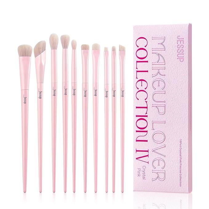 Jessup Eyeshadow Brush Set 10Pcs Pink Eye Makeup Brushes Concealer Brush Premium Synthetic Eye shadow Eyeliner Smudge Crease Blending Brush for Makeup, T496-Velvo Beauty