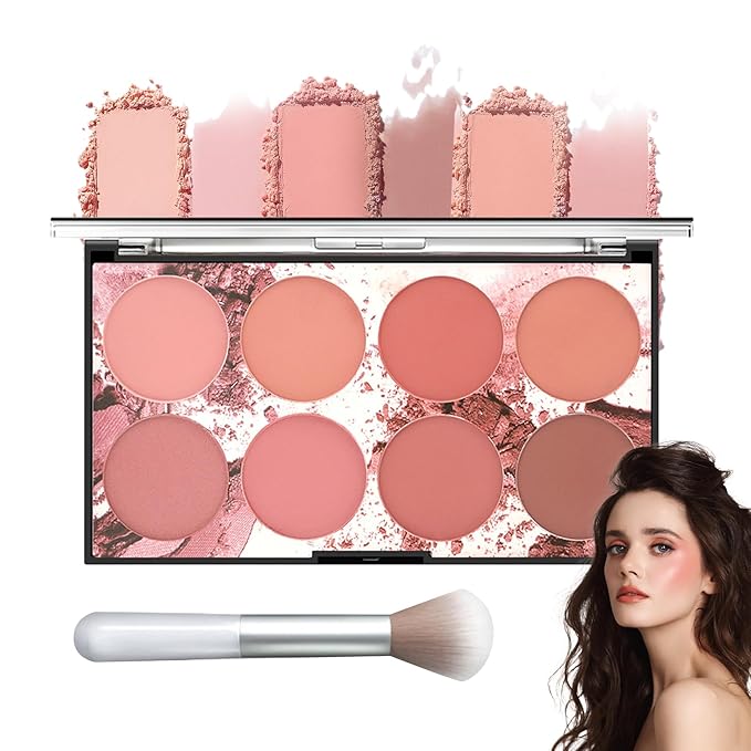 8 Colors Blush Palette,Shimmer Silky Matte Blush Powder Palette,Professional Cute Face Contour Highlighter Blush Palette with Blush Makeup Brush-Velvo Beauty