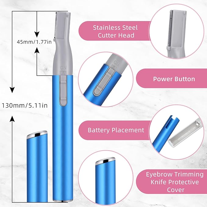 Chumia 2 Pcs Electric Eyebrow Trimmer Women Precision Face Razors Mini Shaver with Comb Christmas Women Gift Battery Operated Personal Epilator for Face Neck Fuzz Lips Leg(Red, Blue)-Velvo Beauty