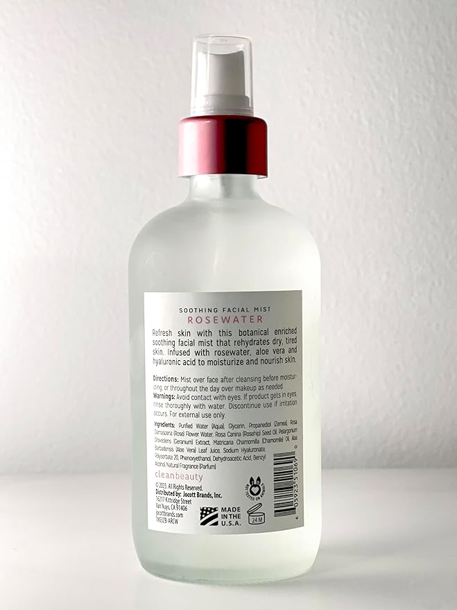 Clean Beauty Rosewater Soothing Facial Mist with Aloe Vera & Hyaluronic Acid - Hydrates, Refreshes & Plumps | Soothe Dry, Irritated Skin (8 Fl Oz)-Velvo Beauty
