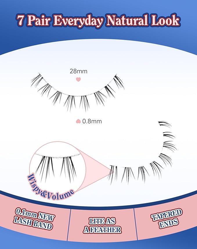 Bottom Lashes Natural Everyday Wispy Lashes Natural Look Flared Eyelashes False Lower Lashes Soft Fluffy Lashes False Eyelashes 7 Pairs B-1-Velvo Beauty