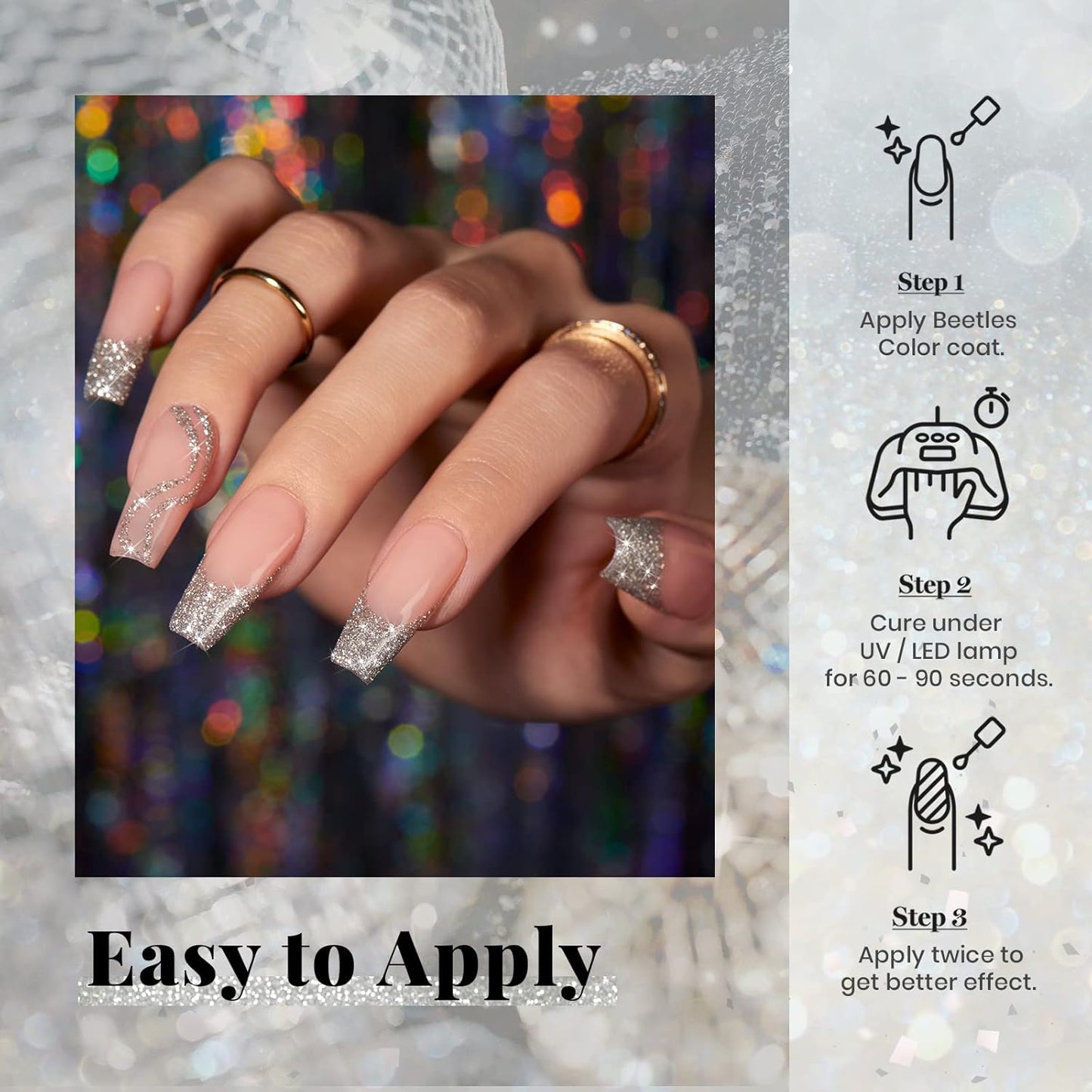 Beetles Reflective Gel Nail Polish 15ml Silver Glitter Nail Polish Shimmer Soak Off Uv LED Lamp Gel Nail Art Manicure Salon DIY Home Diamond-Velvo Beauty