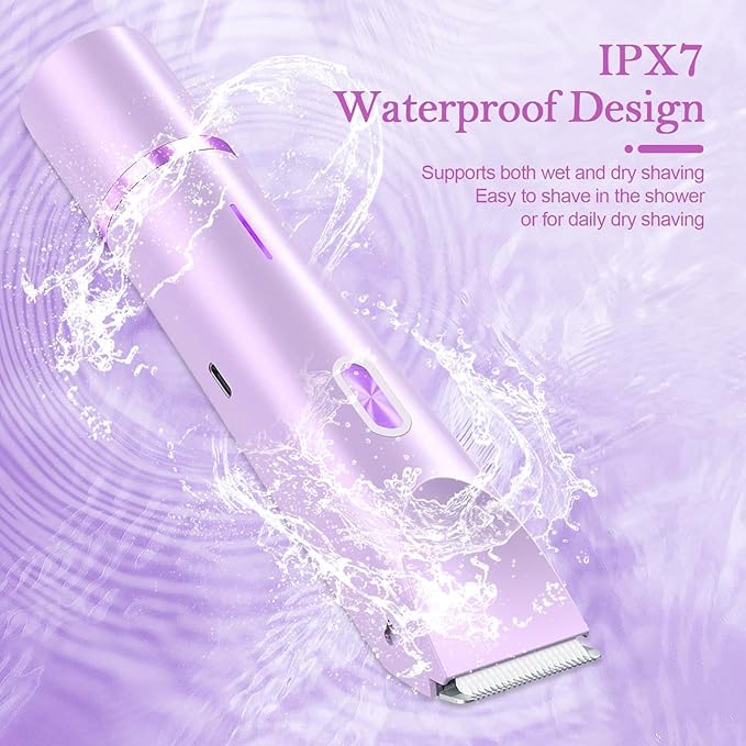 Dermave Bikini Shaver 2.0, 2025 New Glow Aura Bikini Trimmer for Women, 2 in 1 Dual Head Electric Razors for Women, IPX7 Waterproof Wet & Dry Electric Shaver, Portable Body Shaver (Purple)-Velvo Beauty