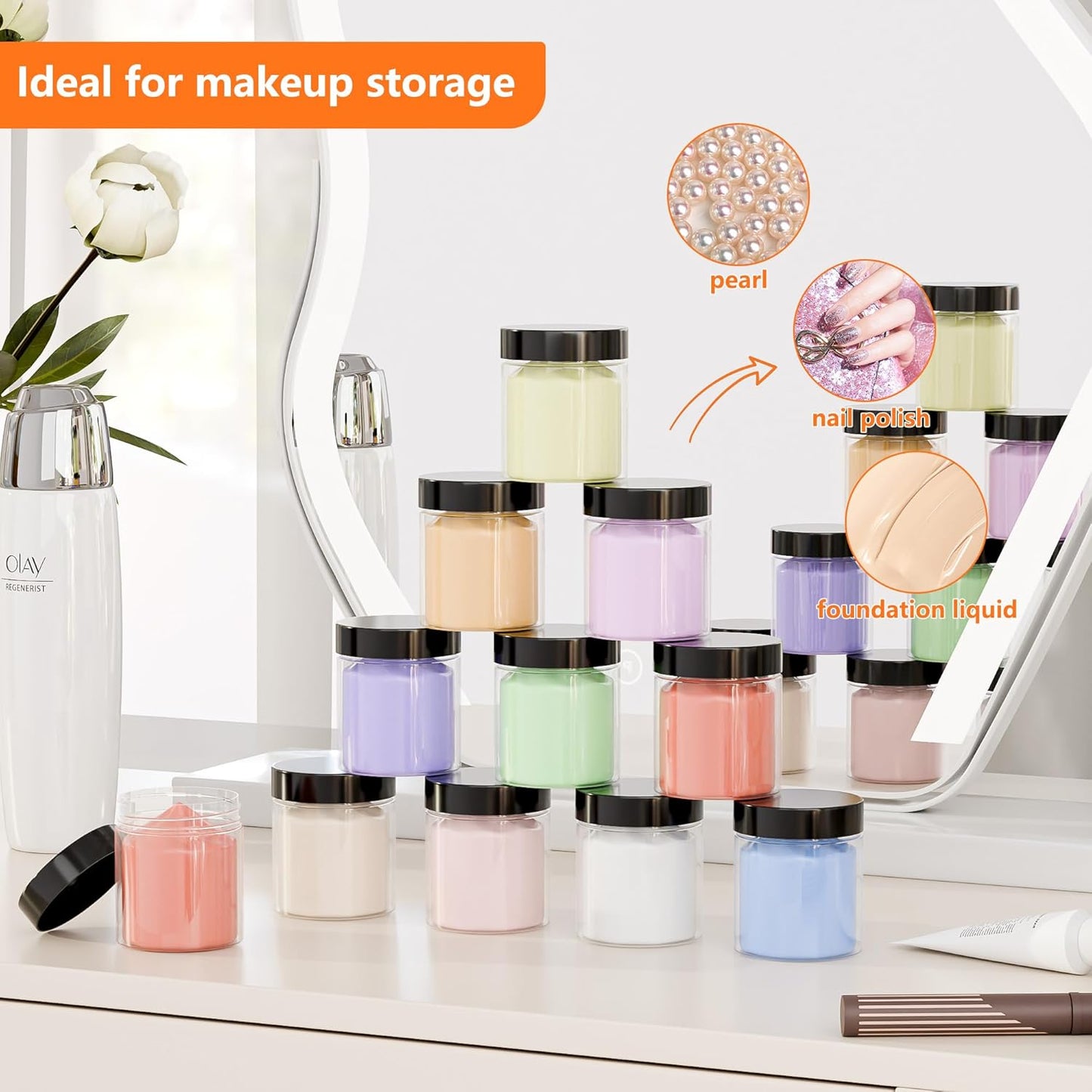 84PCS 4oz/125ml Plastic Jars with Screw On Black Lids Seal Stickers Bottle Lid,Clear Container for Storing Dry Food,Spice,Lotion, Cosmetic, Slime, Honey Jam, Cream, Butter-Velvo Beauty