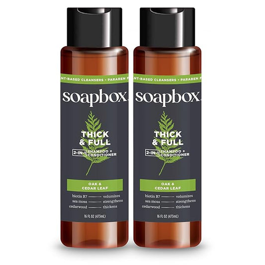 Soapbox Men's Thick and Full 2 in 1 Shampoo and Conditioner Men, Natural Mens Shampoo and Conditioner, Oak & Cedar Leaf, 16oz-Velvo Beauty
