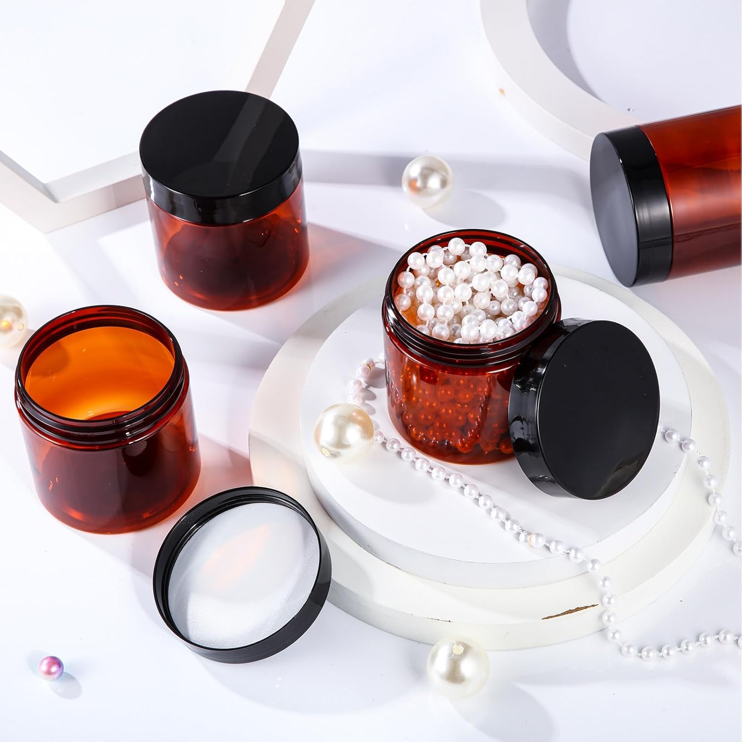 200 Pcs 4 oz Empty Bulk Plastic Container Jars with Lid Leak Proof Round Plastic Jars Small Cosmetic Travel Containers for Storage Makeup Creams Lotion Ointments, Amber-Velvo Beauty