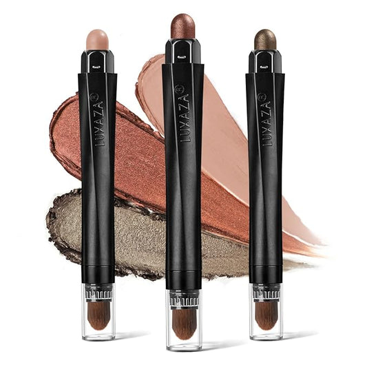 3PCS Brown Pink Eyeshadow Stick Set, Shimmer Neutral Cream Eye Shadow Sticks Crayon,Waterproof Long Lasting Eye Highlighter, Eye Brightener Stick Makeup Sets-Velvo Beauty