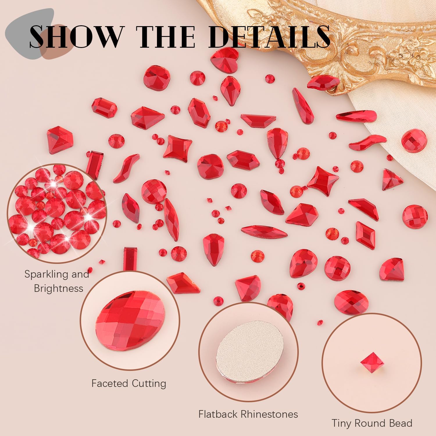 2750Pcs Red Glass Nail Rhinestones 240Pcs Multi Shapes Flatback Nail Gems + 2510Pcs 1.5-4mm Round Crystal, Manicure Nail Charms Diamond Gemstones for Acrylic Nails Decoration-Velvo Beauty