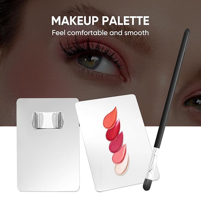 Stainless Steel Cosmetic Palette with Spatula, 3-well Mixing Makeup Palette and 3-dents Nail-art Mixer Metal Tray, also Fine Eyeliner Brush and Powder Puffs .Professional Makeup Palette with Spatula-Velvo Beauty