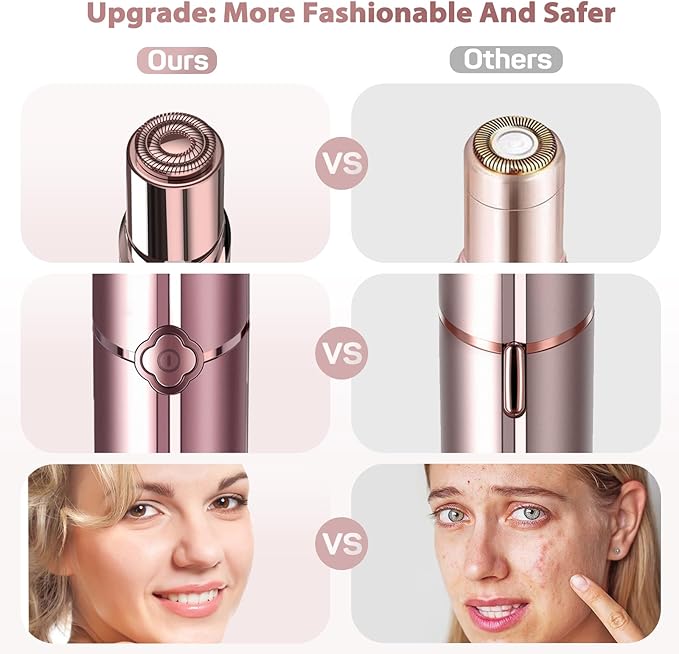 Facial Hair Removal for Women, Electric Painless Rechargeable Facial Hair Remover for Face, Lip, Chin with 2 x Replacement Heads