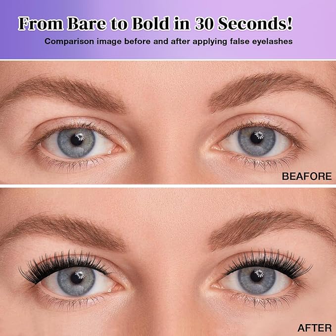 Wispy False Eyelashes Kit With Bond, Seal and Tweezer, 7 Pairs Natural Look Fake Cat Eye Lashes Strips Thin Band Extensions Waterproof Easy Eyelashes for Beginners RQ10-Velvo Beauty