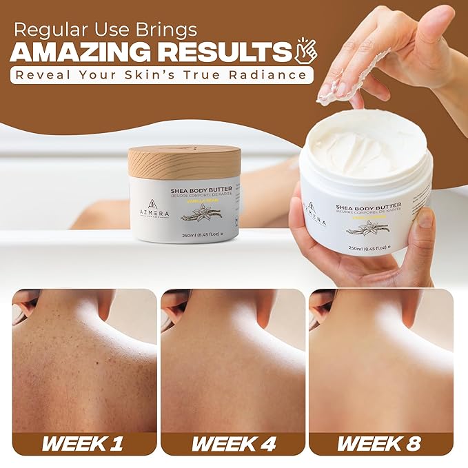 AZMERA Handcrafted Whipped Shea Body Butter – Luxurious Vanilla Bean Scented Moisturizer for Dry, Sensitive Skin, Argan Oil & Vitamin E – Vegan, Non-Greasy Skincare – 8.82 oz-Velvo Beauty