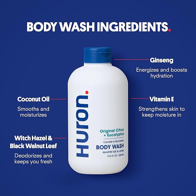 Huron Shower Kit - Shampoo, Conditioner, & Body Wash For Men - Citrus + Eucalyptus Scent - Hydrating & Nourishing Men's Shampoo & Conditioner-Velvo Beauty