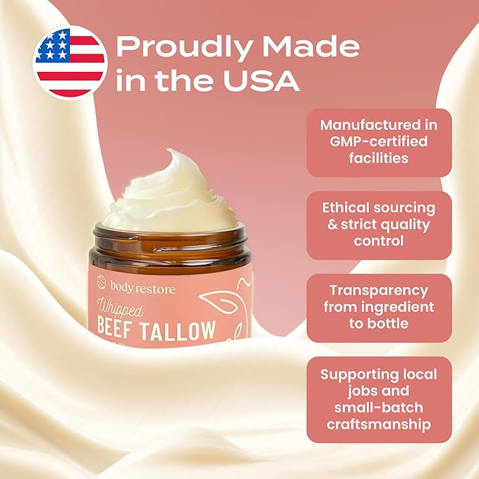 Body Restore Grass Fed Whipped Beef Tallow for Skin, Face, Body, Dry Skin - with Manuka Honey, Jojoba Oil, Birthday Gifts for Women, Men, Travel Essentials, Self Care - Citrus-Velvo Beauty