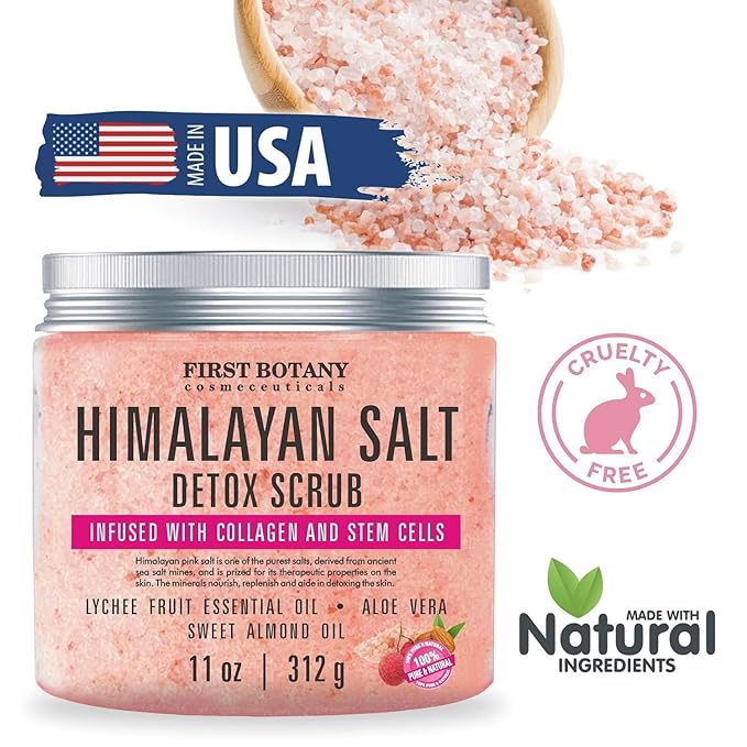 First Botany Himalayan Salt Body Scrub with Collagen & Stem Cells, Natural Exfoliating Salt Scrub Body & Face Souffle (20 oz)-Velvo Beauty