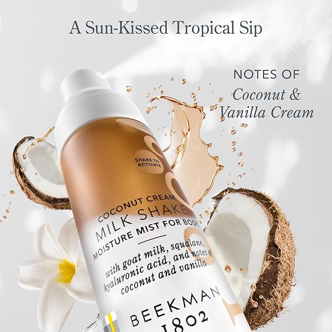 Beekman 1802 Coconut Cream Milk Shake - Body Mist - 2.0 fl. oz - With Hyaluronic Acid & Jojoba Oil - Instantly Moisturizes, Hydrates & Softens - Good for Sensitive Skin - Cruelty Free-Velvo Beauty