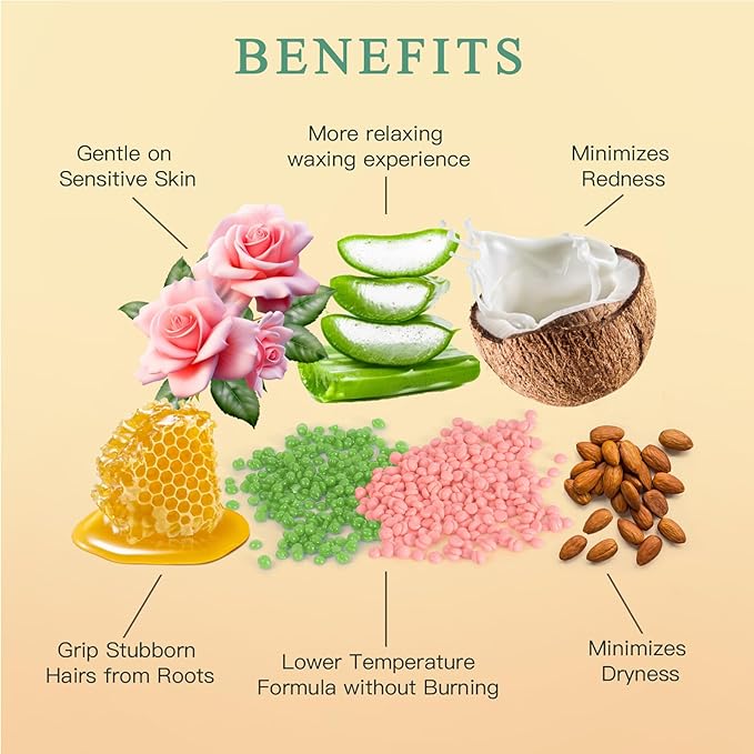 Wax Beads for Hair Removal – 6 Packs, 21oz – Gentle, Effective Hard Waxing Beads for Smooth Skin Bikini, Eyebrow, Face, Legs, Full Body Waxing-Velvo Beauty