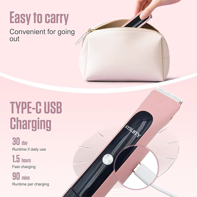 2 in 1 Bikini Trimmer for Women Dual Head Electric Shaver with LED Display,IPX7 Waterproof Wet & Dry, Painless Shaver for Underarm Leg Arm Body Face Private Area Pink-Velvo Beauty