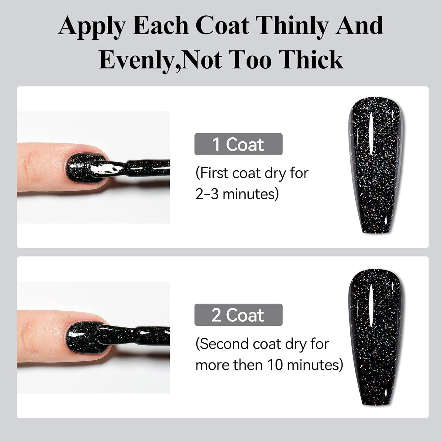 Nail Polish Quick Dry, Black Glitter Nail Lacquer Air Fast Drying, Sparkle Mooncat Nail Pigment Oil-based High Coverage Holographic Fingernail Concealer Polish, 1PC 12ML Long Wear-Velvo Beauty