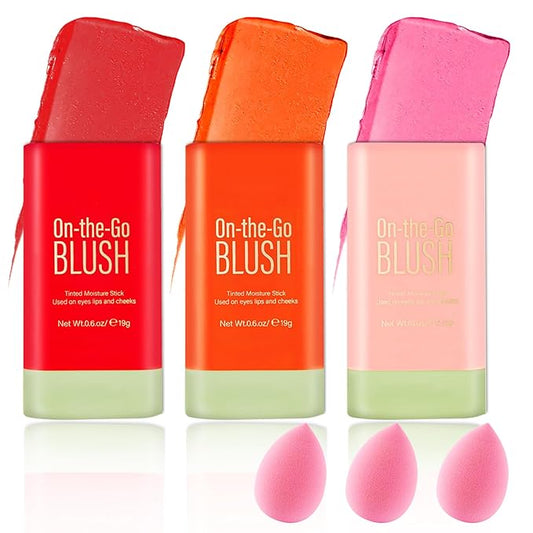 Cream Blush Sticks for Cheeks Gift Set with Makeup Sponges,Lightweight Solid Makeup Blush Stick,Waterproof Cheek Blusher Moisturizer Sticks,Multi-Use Face Stick Kit for Lips,Cheeks and Eyes-Velvo Beauty