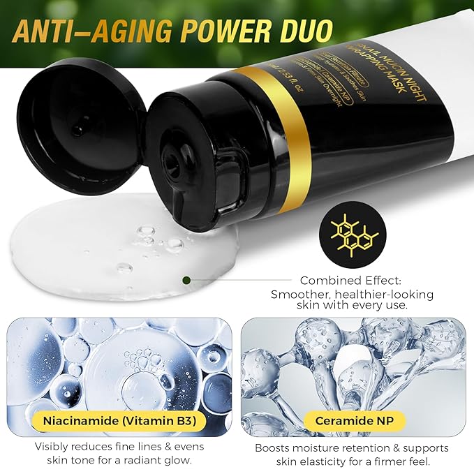 9000PPM Snail Mucin Overnight Wrapping Peel Off Mask for Intensive Hydrating, Skin Barrier Repairing, Reducing Sagging/Wrinkles/Fine Lines, 2.53 Oz/75 ML-Velvo Beauty