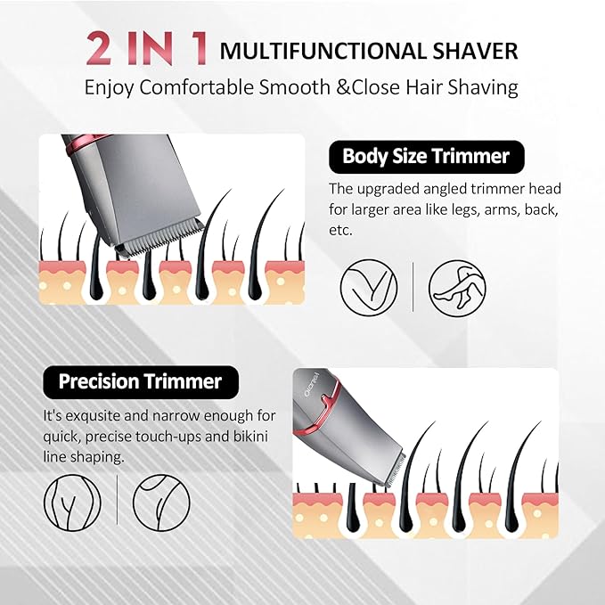 Electric Razors for Women, 3-in-1 Electric Lady Clipper Pubic Hair Trimmer-Painless Hair Removal Groomer Kit Rechargable Bikini Trimmer for Women with 3 Trimmer Heads, IPX7 Waterproof-Velvo Beauty