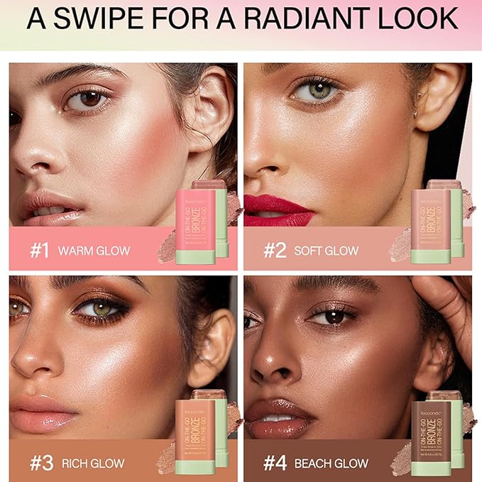 On-The-Go Bronzer Stick,Multi-Use Cream Contour Stick,Natural Long Lasting Face Bronzer,Smooth Highlighter Contour Stick,Bronze Contour Makeup Facial Shaping,01 Warm Glow-Velvo Beauty