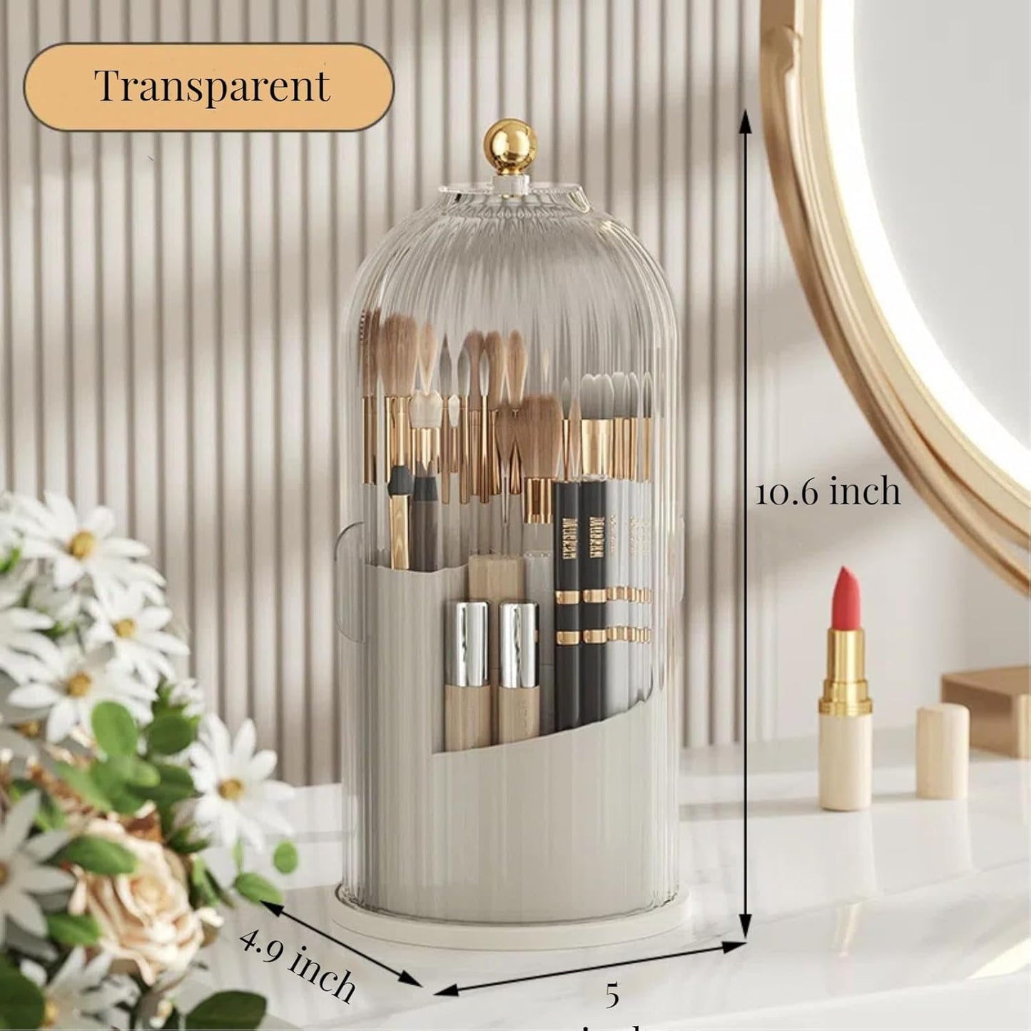 B-H1 Makeup Brush Holder with Dustproof Cover 360 Rotating Makeup Brushes Organizer for Vanity Desktop Bathroom (Transparent)-Velvo Beauty