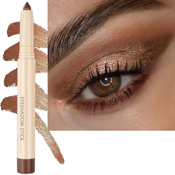 Brown Eyeshadow Stick, Smooth Cream Shimmer Eyeshadow Pencil, Waterproof Long Lasting High Pigmented Hypoallergenic Eye Shadow Highlighter Stick Create Multi-Dimension Eyes Look(16# Brown Shimmer)-Velvo Beauty