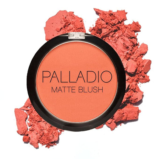 Palladio Matte Blush, Brushes onto Cheeks Smoothly, Soft Matte Look and Even Finish, Flawless Velvety Coverage, Effortless Blending Makeup, Flatters the Face, Convenient Compact, Toasted Apricot-Velvo Beauty