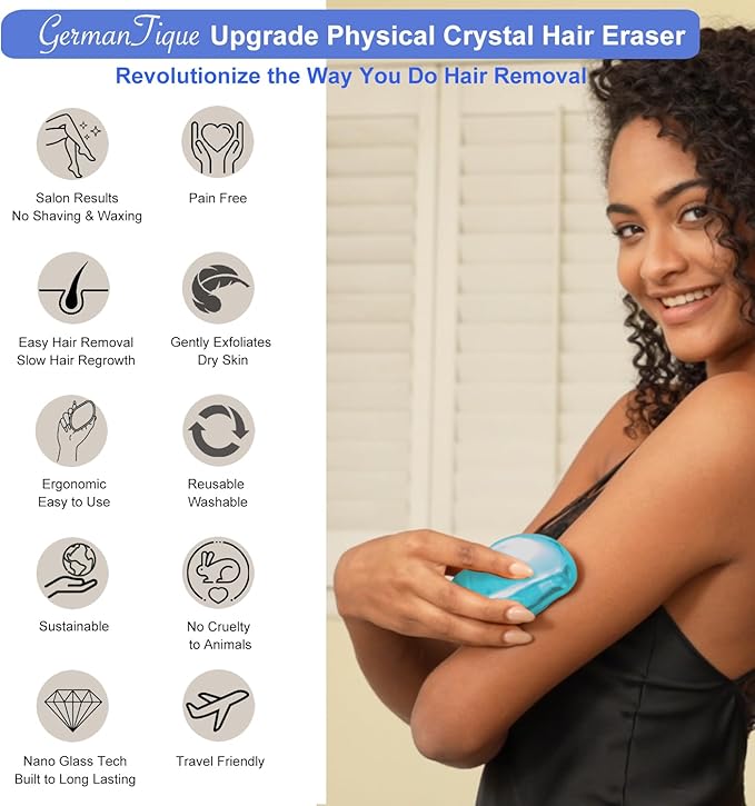 Crystal Hair Eraser,Natural Crystal Hair Remover,Reusable Painless Nano Glass Hair Removal Device Without Shaver,Gentle Crystal Epilator and Exfoliator for Soft Silky Skin(Light Blue)-Velvo Beauty