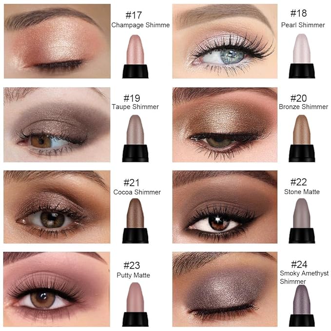 8Pcs Cream Eye Shadow Brightener Stick Makeup Set, Champagne Pearl Taupe Bronze Cocoa Stone Putty Smoky Amethyst Shimmer Matte Eyeshadow Eyeliner Pencil Applicator Stick Palette Makeup for Older Women-Velvo Beauty