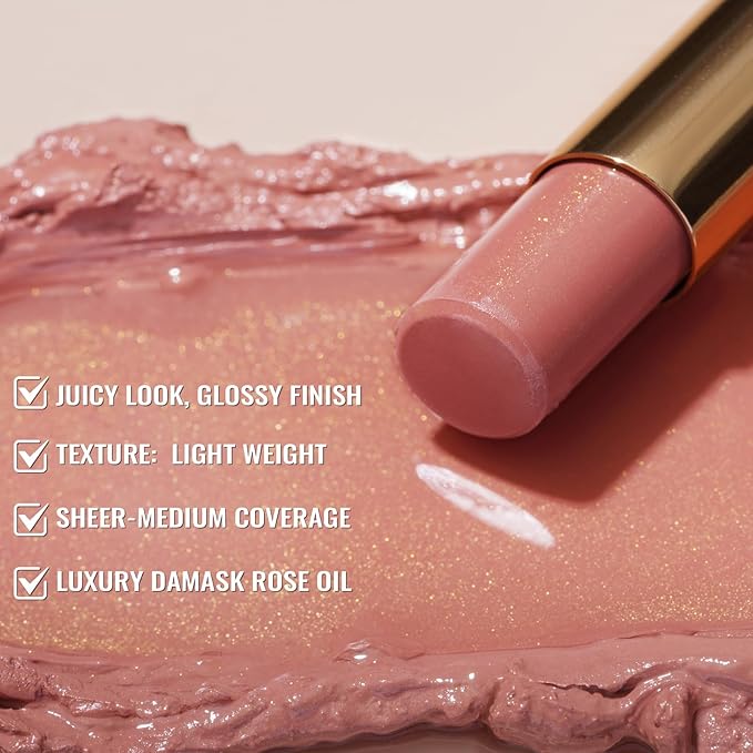 Oulac Moisturizing Shine Pink Peach Lipstick for Women - 2 in 1 Pink Peach Glossy Tinted Lip Balm, Hydrating Winter Lipstick for Dry Lips,Shine Juicy Finish Vegan 2.2g/0.07oz (G13)-Velvo Beauty