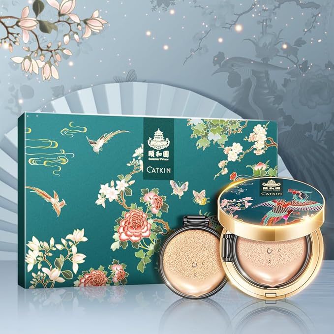 Catkin Phoenix Cushion Foundation Buildable Coverage Anti-Aging Serum Makeup, Sheer Satin Finish, Refill Included, Light Beige 0.46 Oz x 2, C01 NATURAL-Velvo Beauty