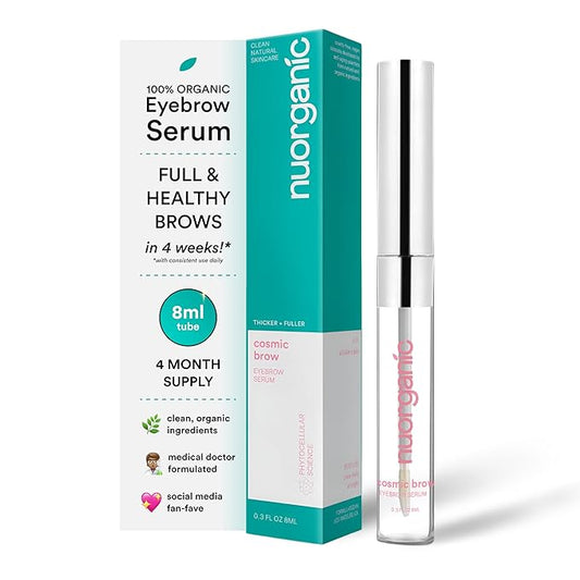 nuorganic 'Cosmic Brow' Eyebrow Serum for Growth | Natural Eye Brow Serum for Thicker, Longer, More Defined Brows | 4 Months Supply XL Size | Cruelty Free, Made in USA-Velvo Beauty